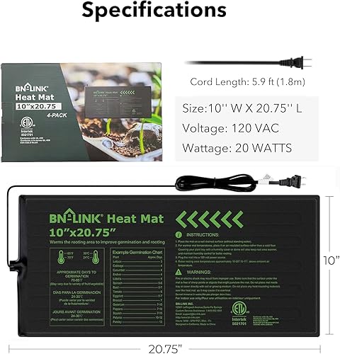 Miniatura 9 de BN-LINK Alfombrilla térmica duradera para plántulas, almohadilla térmica hidropónica cálida, impermeable, 48 x 20.75 pulgadas para iniciar semillas,