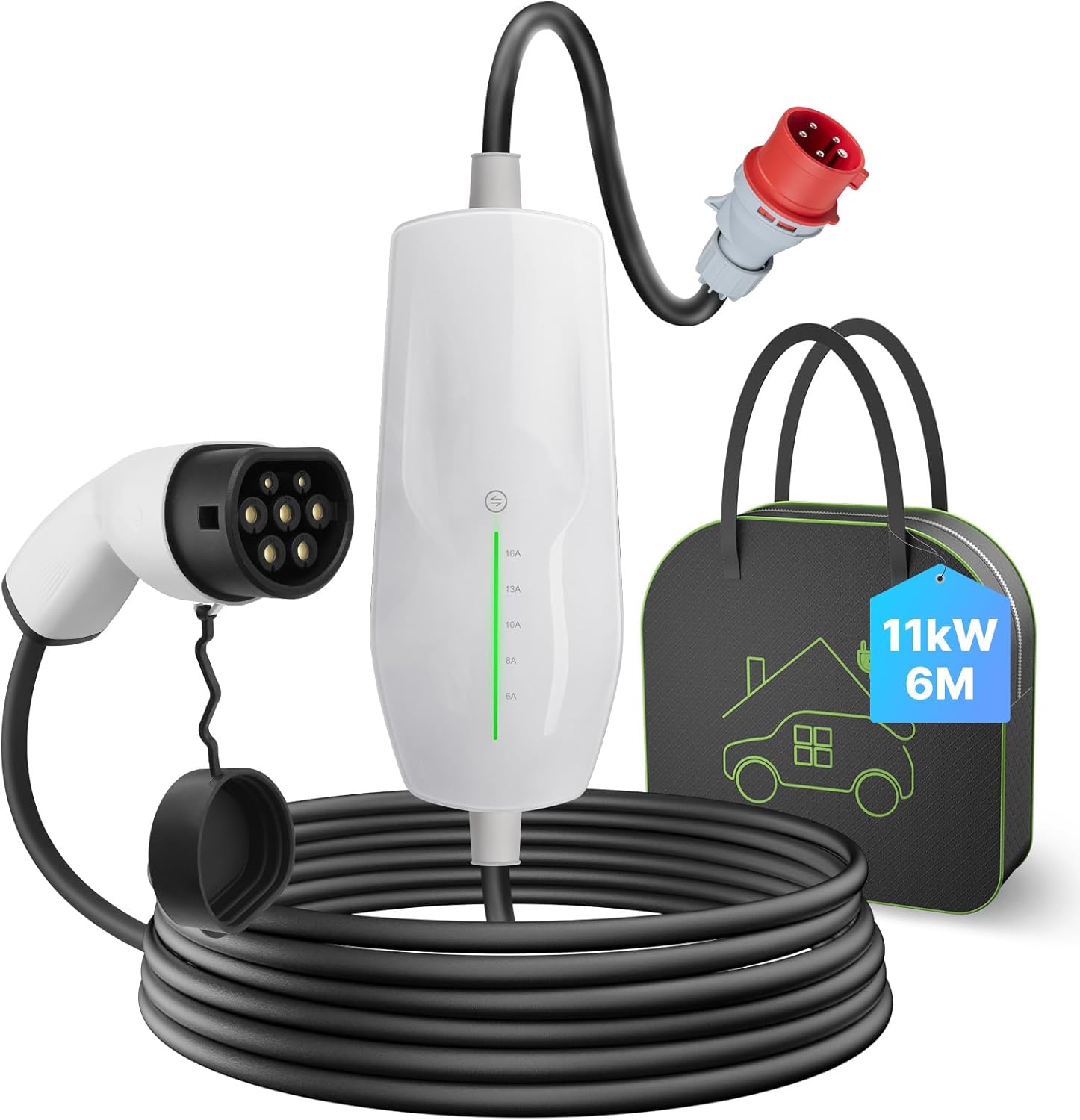 Teskee EV Charger Type 2 Portable Charging Station EV Cars Home Wallbox Compatible with All Type 2 EV Vehicles Installed MAX 11kW 16Amp 6 Meters Length Three Phase Plug CEE
