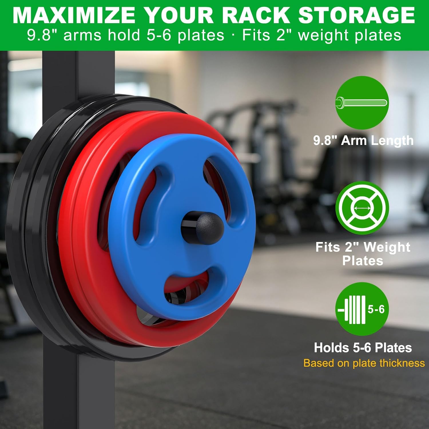 SELEWARE 1-Inch & 2-Inch Weight Plate Holder for 2x2, 2x3, 3x3 Power Cages | Fits 5/8" or 1" Holes, 4 Pack Power Rack Attachment for 1" Standard & 2" Olympic Weight Plates, Sturdy Steel Structure