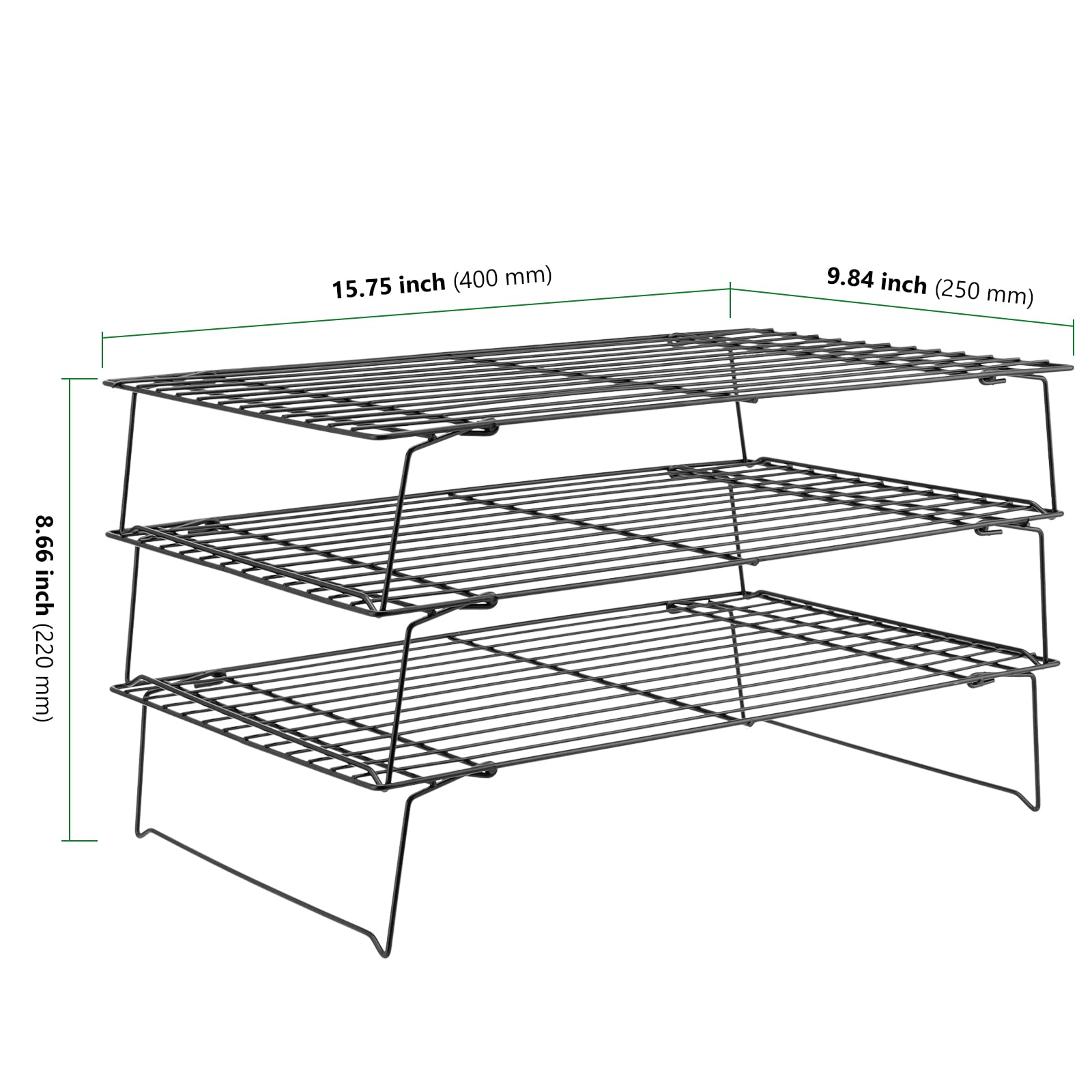 HAKZEON Rejilla de Enfriamiento 3 Niveles - Juego de 2 Estantes Apilables Plegables 40x25cm para Hornear Pasteles Pizza Galletas