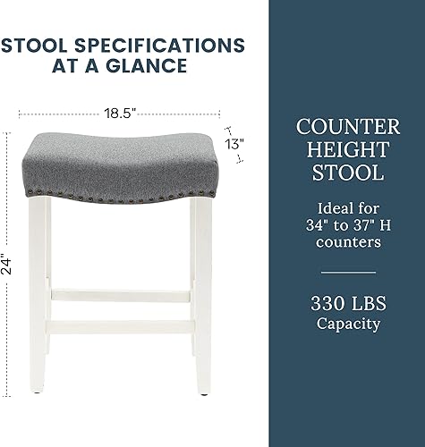 Miniatura 3 de WO Home Furniture Taburete de mostrador de 24 pulgadas, taburete tapizado sin espalda con patas blancas antiguas de madera para cocina (gris)