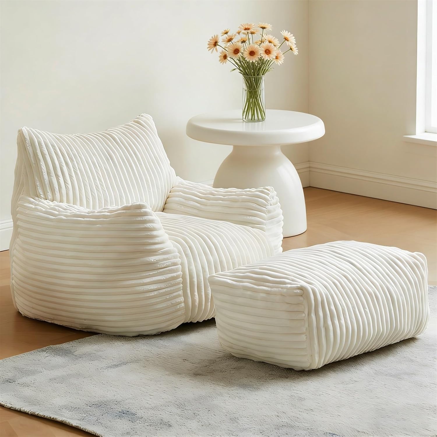 Premium Bean Bag Sofa, Soft Beanbag Chair with Armrests, Bedroom Chair with Filling, Bean Bag Chairs for Kids, Comfy for Long Sitting(with footrest)