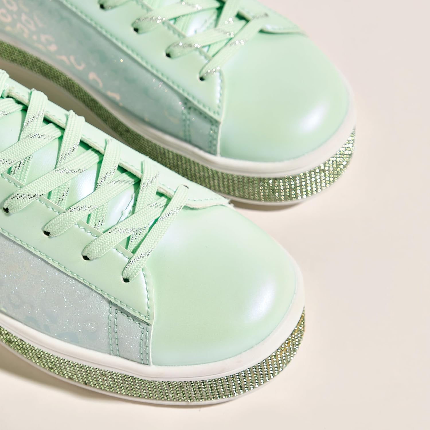 UUBARIS Women's Glitter Tennis Sneakers Neon Dressy Sparkly Sneakers Rhinestone Bling Wedding Bridal Shoes Shiny Sequin Shoes - Image 6