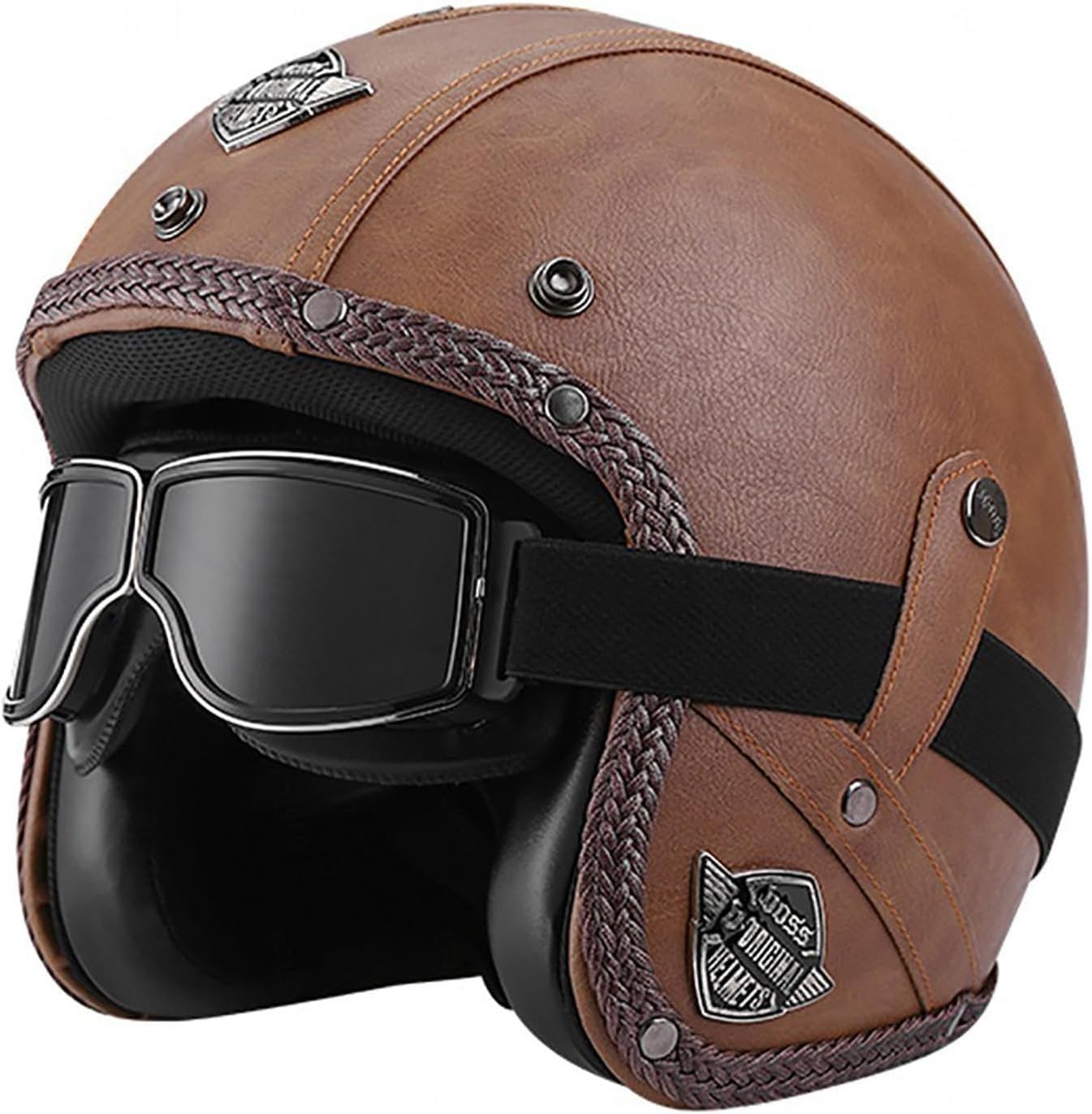 Casque jet vintage en cuir style rétro pour scooter et cyclomoteur homologué ECE
