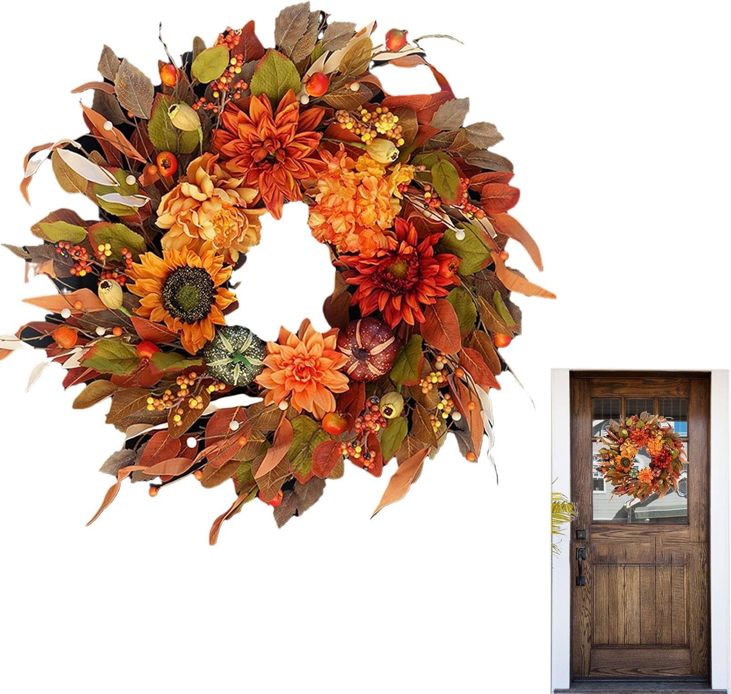 大きなクリスマスリース、クリスマス秋のリース、16.5インチのクリスマスリース、ドアリース、秋のメープル収穫、農家のガーランド、装飾