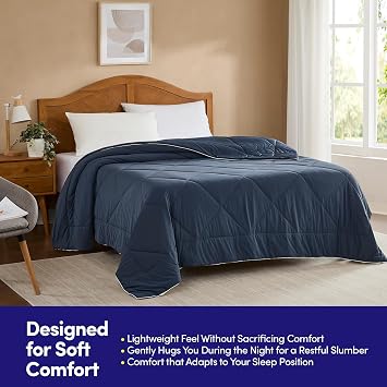Oversized Cooling Comforter Twin/Twin XL Reversible Diamond-Quilted Comforter for College Dorms Lightweight Breathable Bed Blanket for Hot Sleepers, Night Sweats & College Students, Navy Blue
