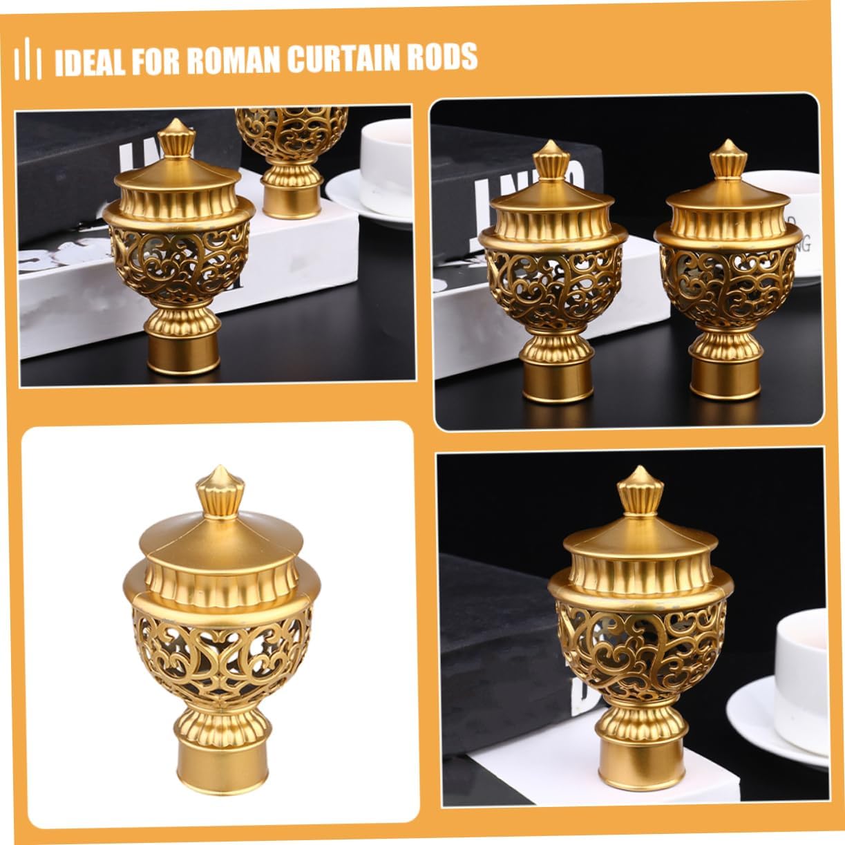 12pcs Gold Decorative Curtain Rod Finials End Caps for Window Treatments Roman Pole Fittings
