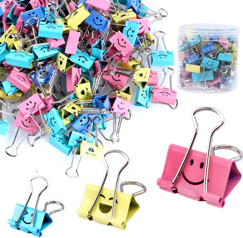 【80pack】Binder Clips, Limque Paper Clips ,Paper Clamps with Colored Cute Hollow Smiling Face ,80 Pcs Assorted Size Clips, for Office,Teacher Gifts and Kitchen