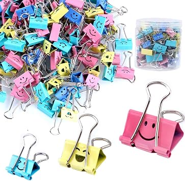 64pack Binder Clips, Limque Paper Clips,Paper Clamps with Colored Cute Hollow Smiling Face,64 Pcs Assorted Size Clip, for Office,Teacher Gifts and Kitchen BC-64pack