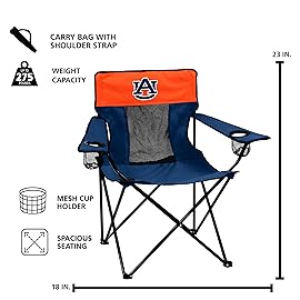 Logo Brands NCAA Auburn Tigers Elite Portable Chair - Premium Outdoor Chair with Cup Holder, Powder-Coated Steel Frame, Lightweight and Portable for Tailgating,and Sporting Events