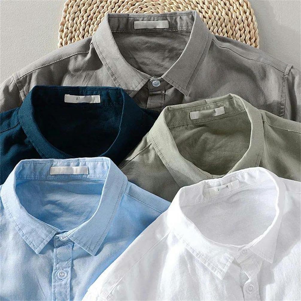 Linen Solid Color Long Sleeve Square Collar Cotton Shirt Men's Lightweight Breathable Lapel Cardigan Spring Outdoor