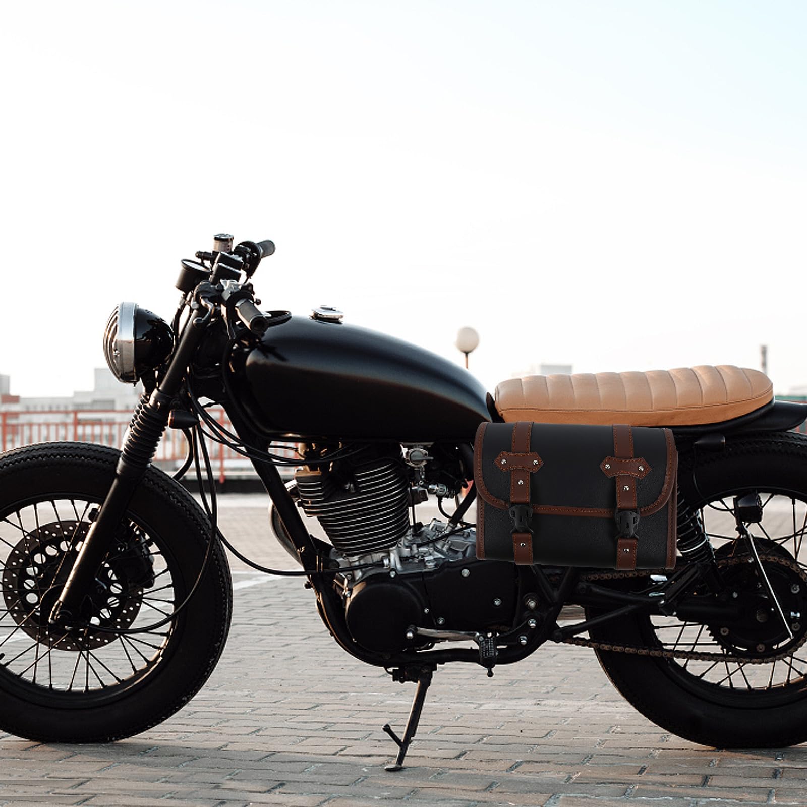 SHINEOFI Borsa da Sella per Moto in Pelle PU Resistente Borsa Forcella Moto a Due Toni Spazio Extra Organizer Multifunzionale Adatto a Vari Modelli Installazione Rapida per Uso Urbano e