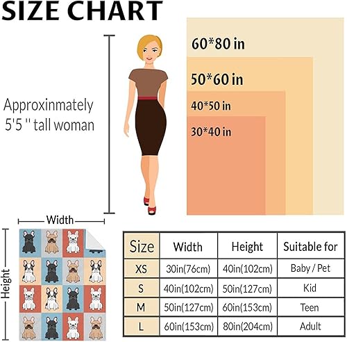 Miniatura 3 de Manta de bulldog francés para niñas y niños, tamaño de manta de 50 x 60 pulgadas, manta de felpa suave y mullida para regalo, manta colorida y
