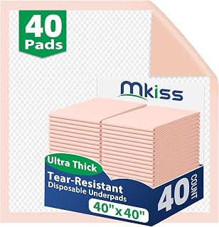 MKISS Tear-Resistant Bed Pads 40" x 40"(40 Count), Disposable Super Absorbent Incontinence Underpads, Extra Large and Thicken Chucks Pads for Adults, Children, Babies, Elderly and Pets