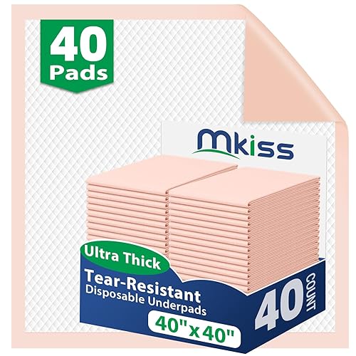 MKISS Tear-Resistant Bed Pads 40" x 40"(40 Count), Disposable Super