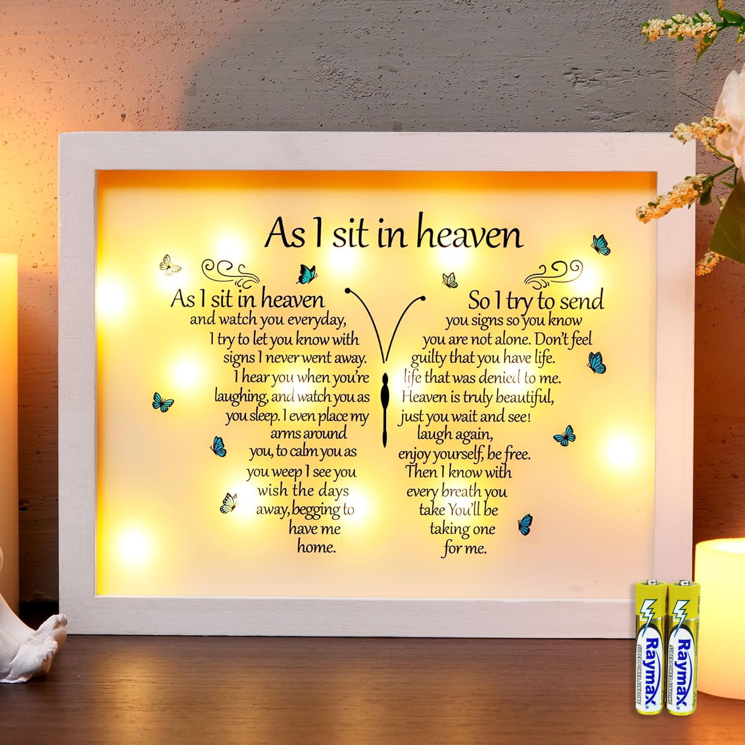 WOODEXPE Sympathy Gift LED Memorial Shadow Box 8x10 Memorial Gifts for Loss of Loved One (Butterfly White)