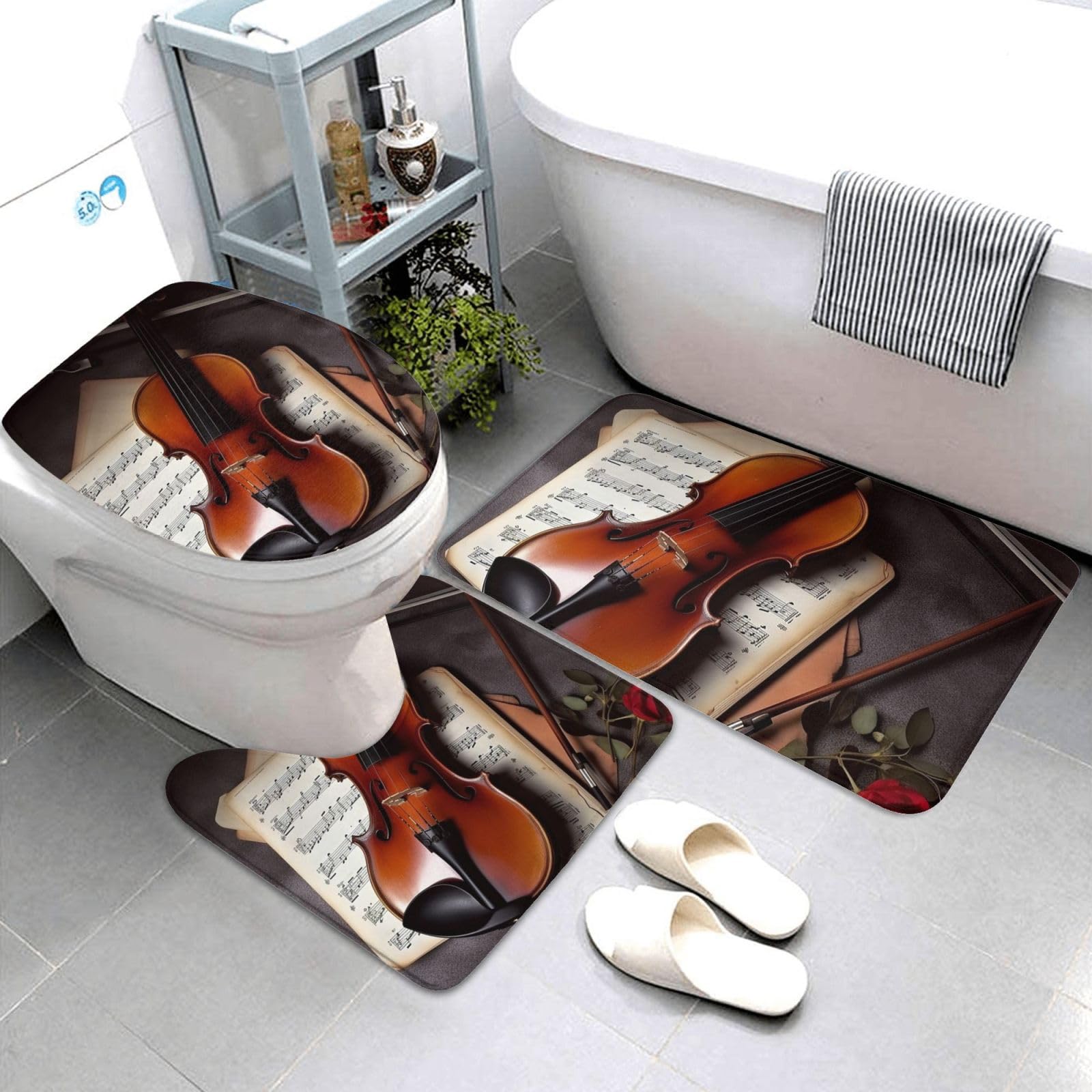 Tapis de contour et couverture d'abattant de WC lot de 3 tapis de bain absorbant lavable