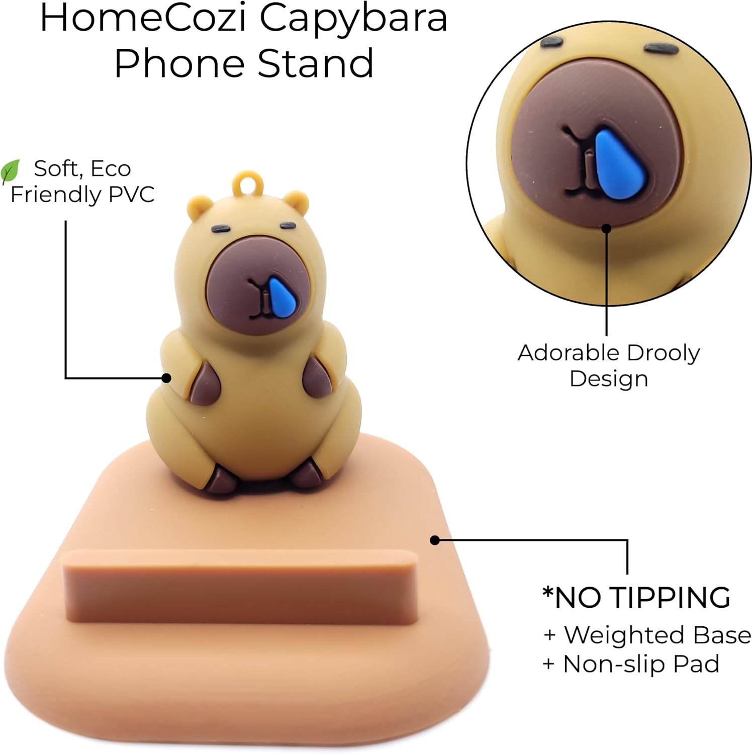 Capybara Phone Stand (Drooly) - Sturdy Universal Holder for Smartphones, iPhone & Android - Cute Animal Desk Accessory, Novelty Kawaii Decor Gift for Capybara Lovers - Image 2