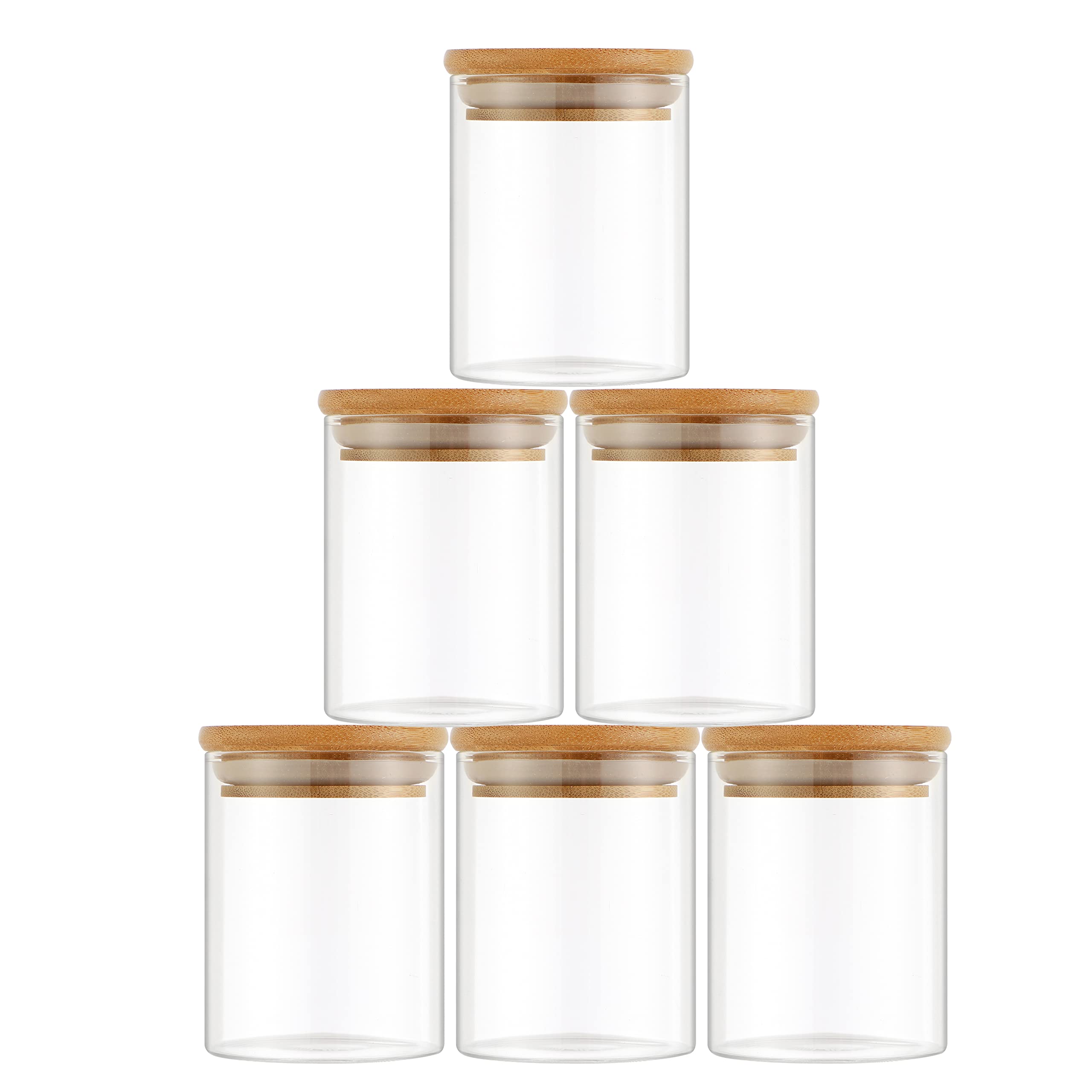 hanaiette6 Pack Glass Storage Jars With Airtight Bamboo Lid, Stack-able Kitchen Spice Canisters Set,6 Oz Sealed Glass Food Storage Jar,For Kitchen Dry Goods, Cookie, Candy, Tea, Spices,Snack,Pasta