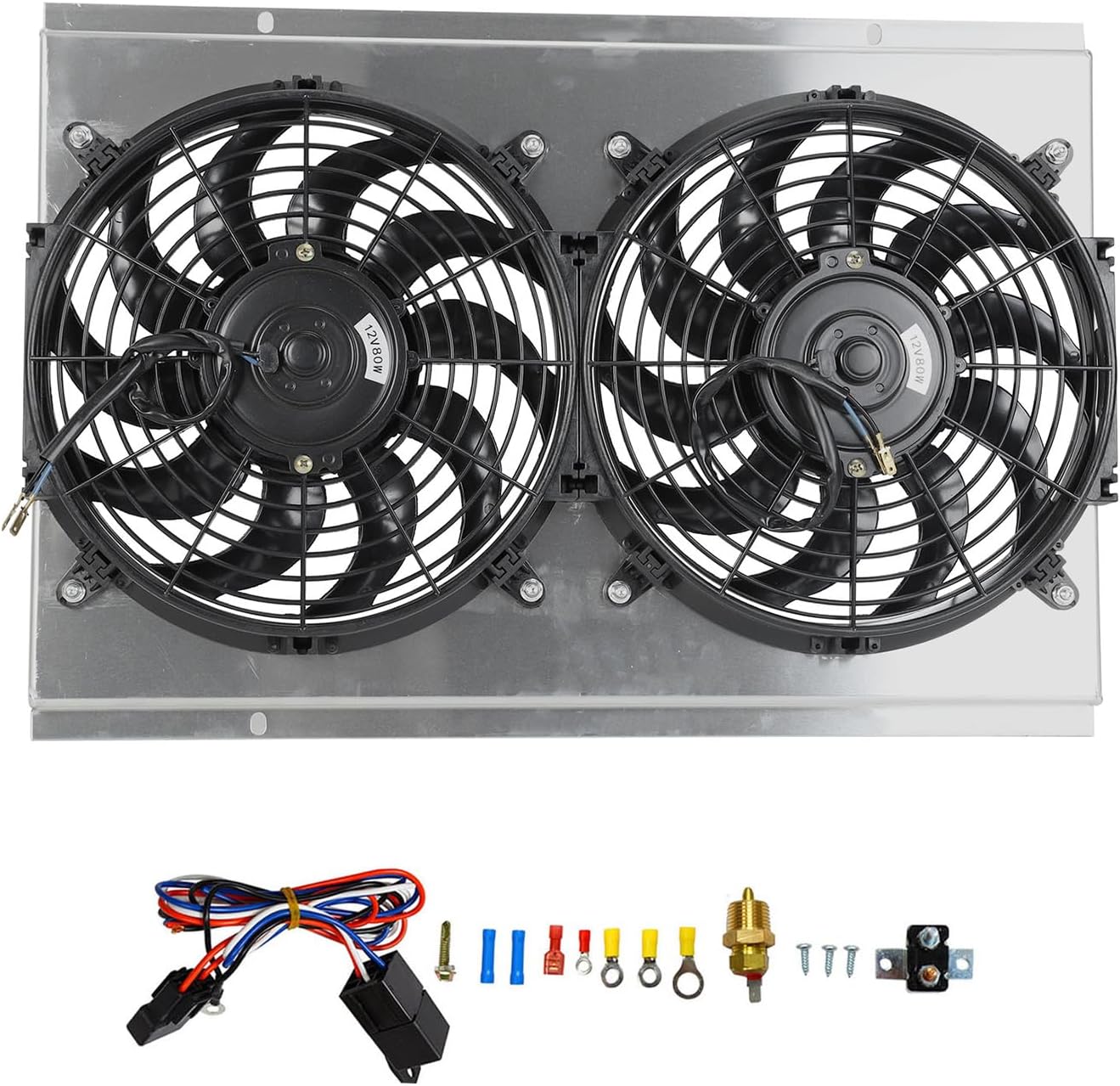 12'' Slim Fan Full Aluminum Shroud+Thermostat Relay Kit Compatible with 1982-2002 C-hevy S10 Blazer Corvette Radiator