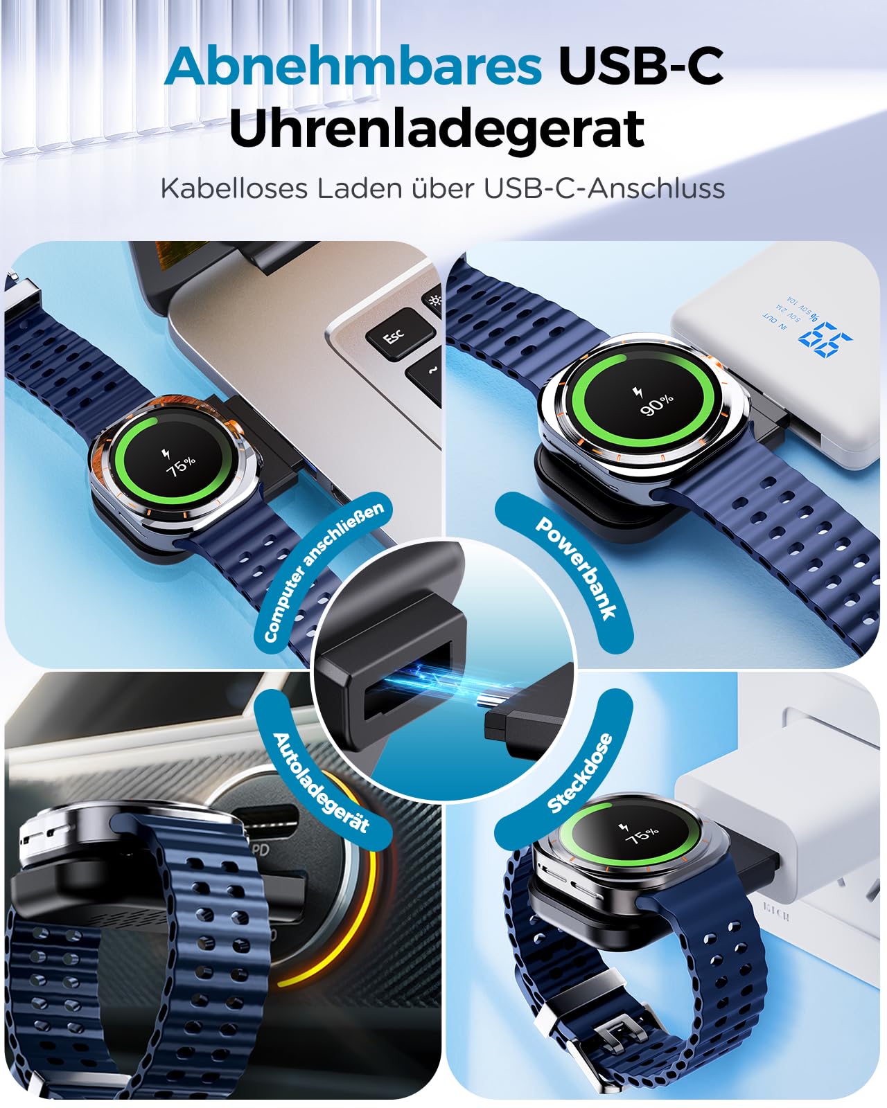 EGV Induktive Ladestation für Samsung – 3-in-1 Wireless Charger kompatibel mit Galaxy S26 Ultra/S25/S24, Z Fold/Flip 7/6, Buds, Abnehmbares Ladegerät für Galaxy Watch Ultra/8/7, Kein Adapter | Induktive Ladestation, Kompatibel mit Buds, Abnehmbares Ladege