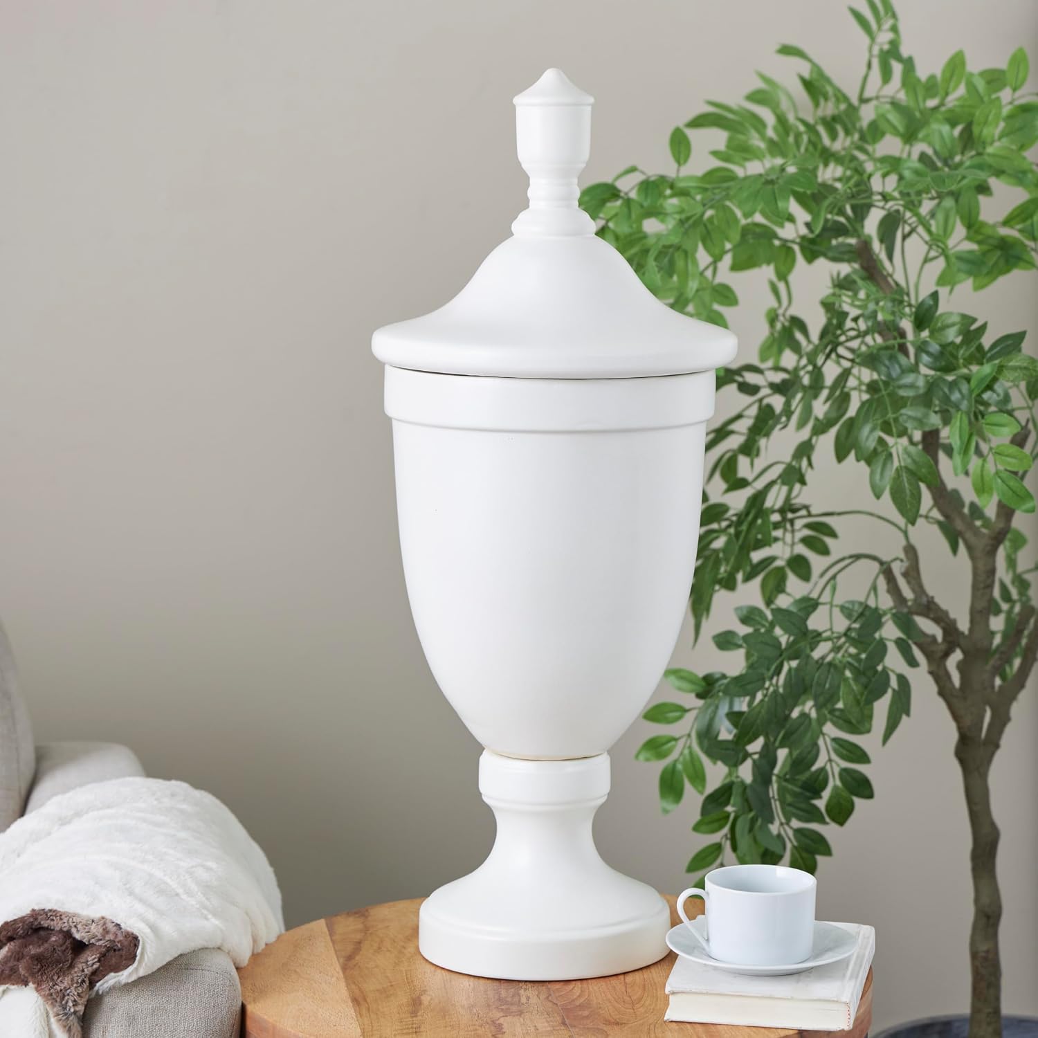 deco 79 ceramic living room decorative jars fluted urn shaped decorative container with lid, jar with lid 11" x 11" x 28", white white 11" x 11" x 28"