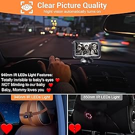 Rohent Baby Car Camera for Backseat - 1080P HD, 360 Adjustable, Night Vision, 150 Wide-Angle Lens, Easy Installation, Perfect Match for Brown Car Interiors, Ideal for Parents