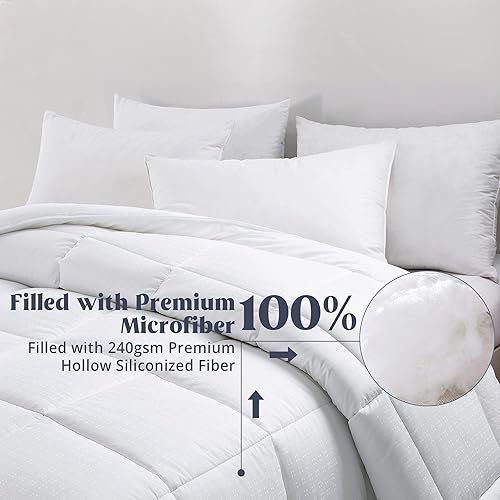 Miniatura 3 de puredown Edredón acolchado alternativo de plumón de peso medio durante todo el año para cama tamaño matrimonialqueen 90 x 90 pulgadas blanco