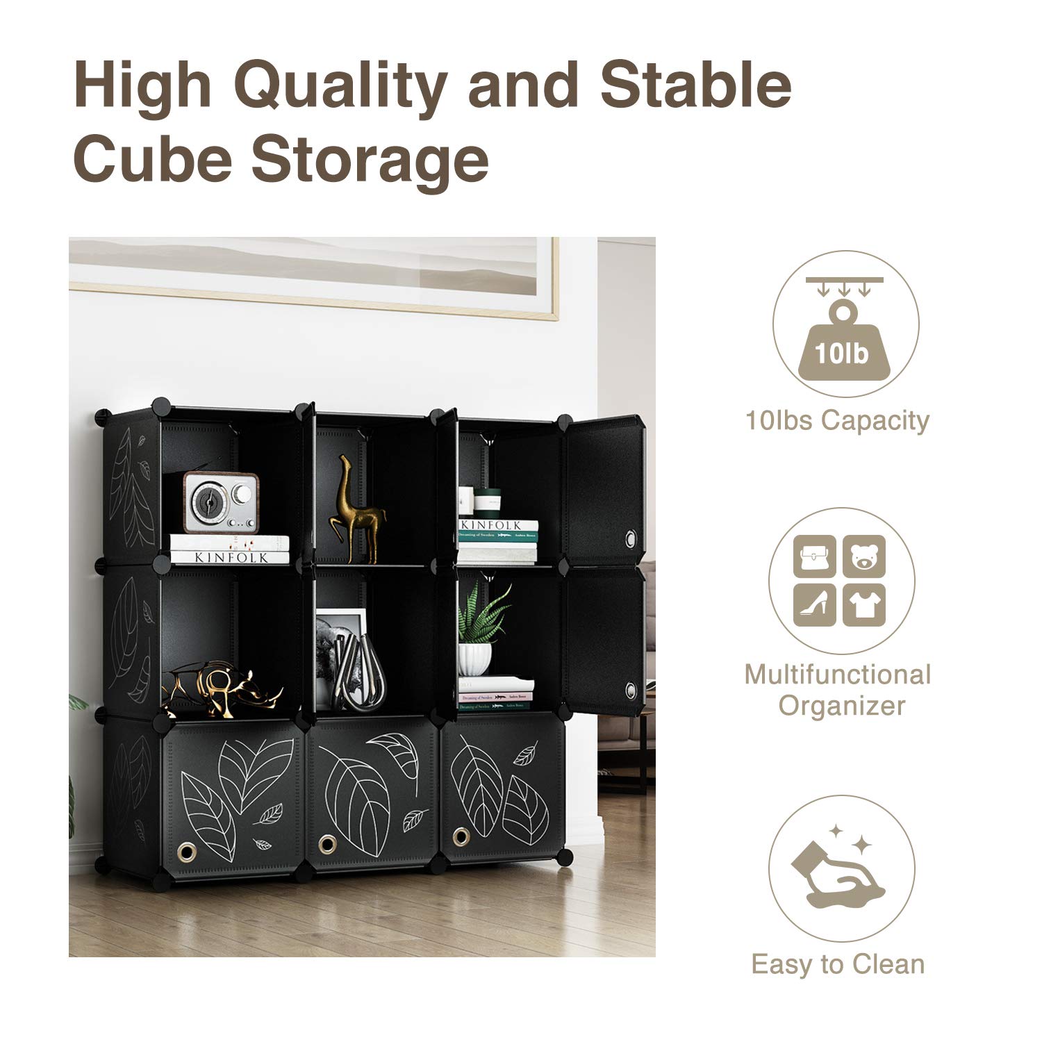 GREENSTELL Cube Storage Organizer, 9Cube Closet Organizer with Doors