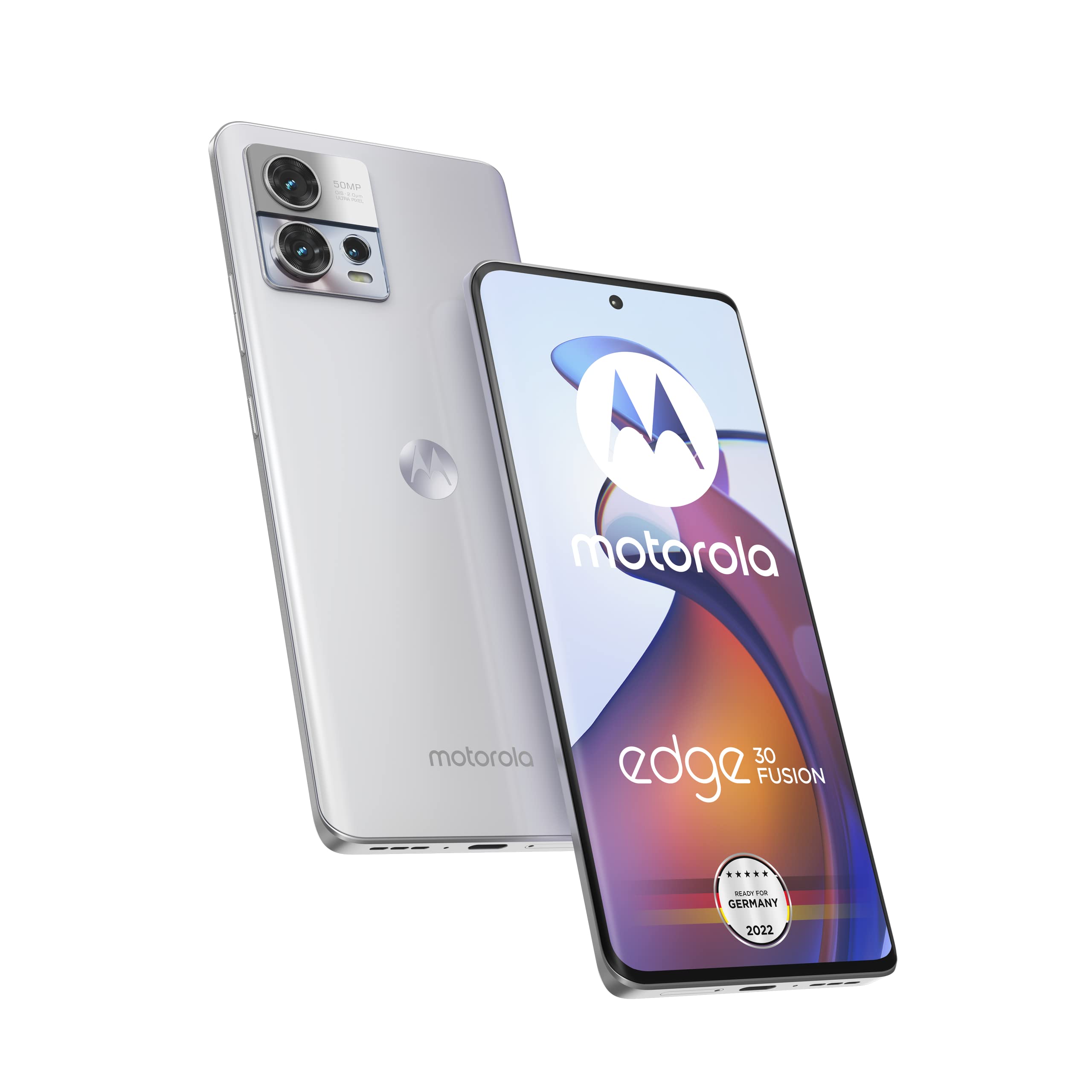 Motorola Moto Edge30 fusion Smartphone (6,55'-FHD+-Display, 50-MP-Kamera, 8/128 GB, 4400 mAh, Android 12), Aurora White, inkl. Schutzcover + KFZ-Adapter [Exklusiv bei Amazon]