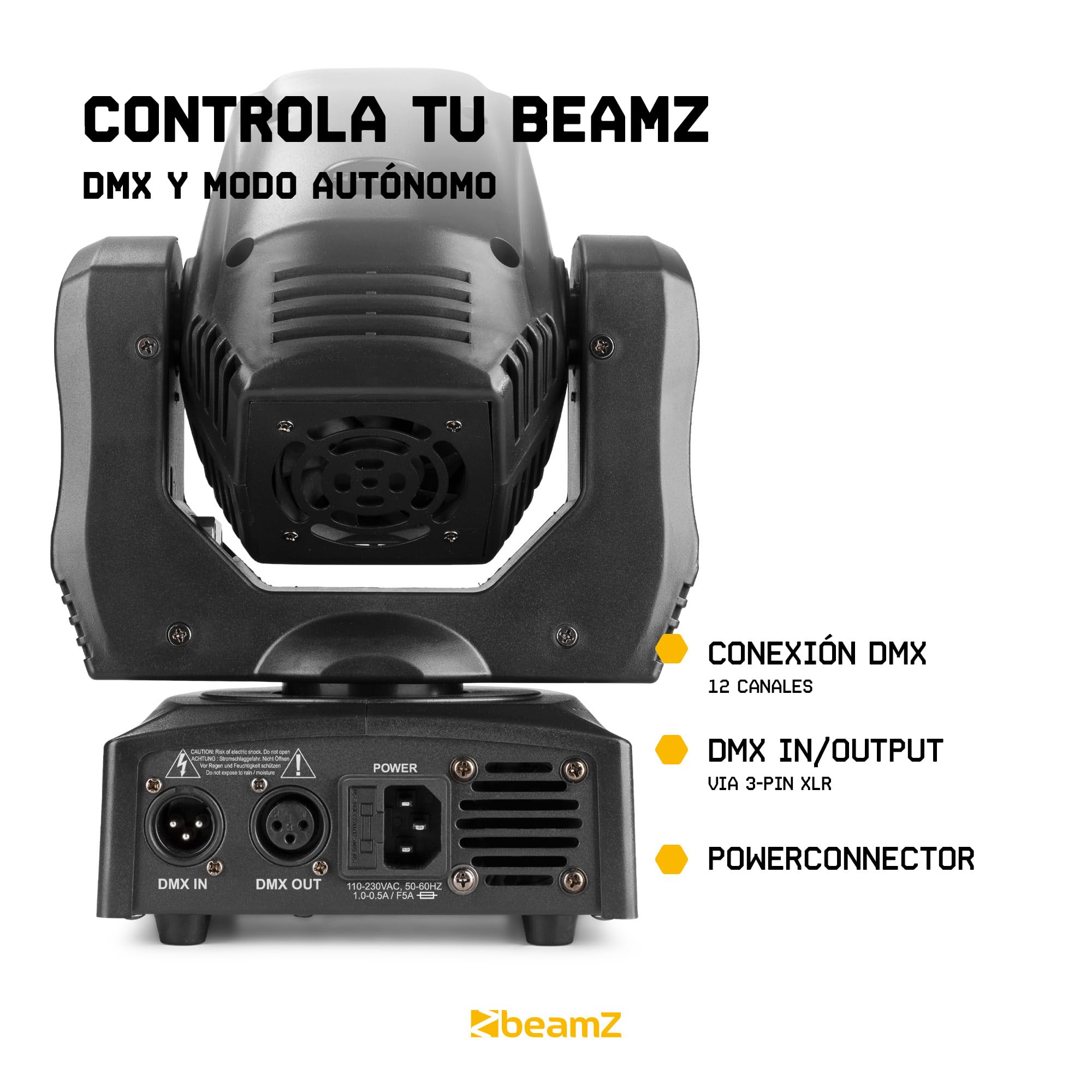 BeamZ Panther 80 Cabeza Móvil con 6 Lentes Rotativas, 12W Led CREE RGBW, DMX, Función Master/Esclavo, Shows Preset, Foco Luz Movil Activo al Ritmo de la Música