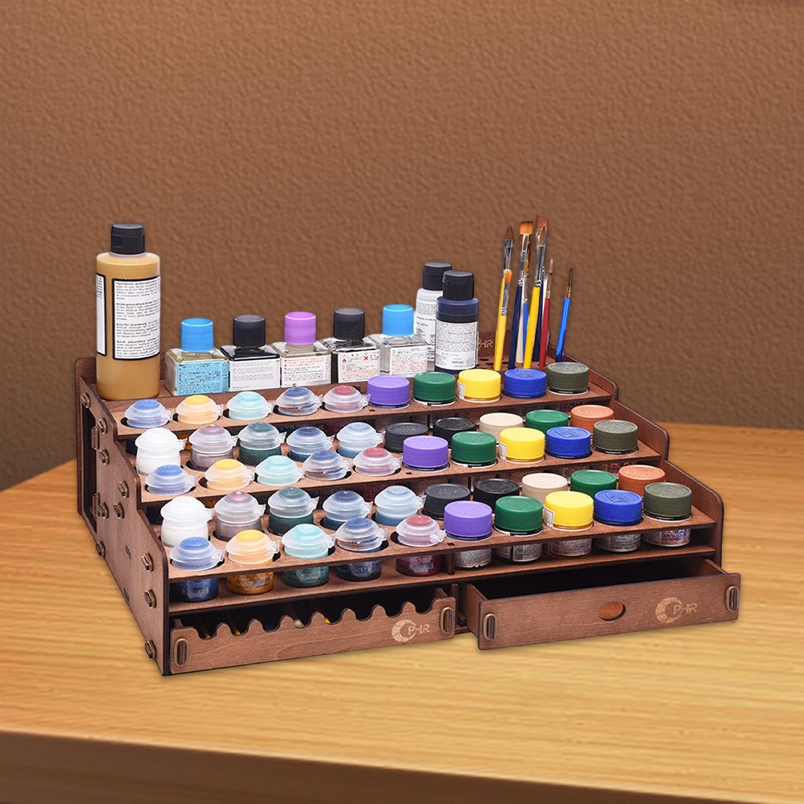 Accessoires pour peinture : support en bois avec porte-pinceaux décoratif, grande capacité, idéal pour les artistes et, 50 Trous