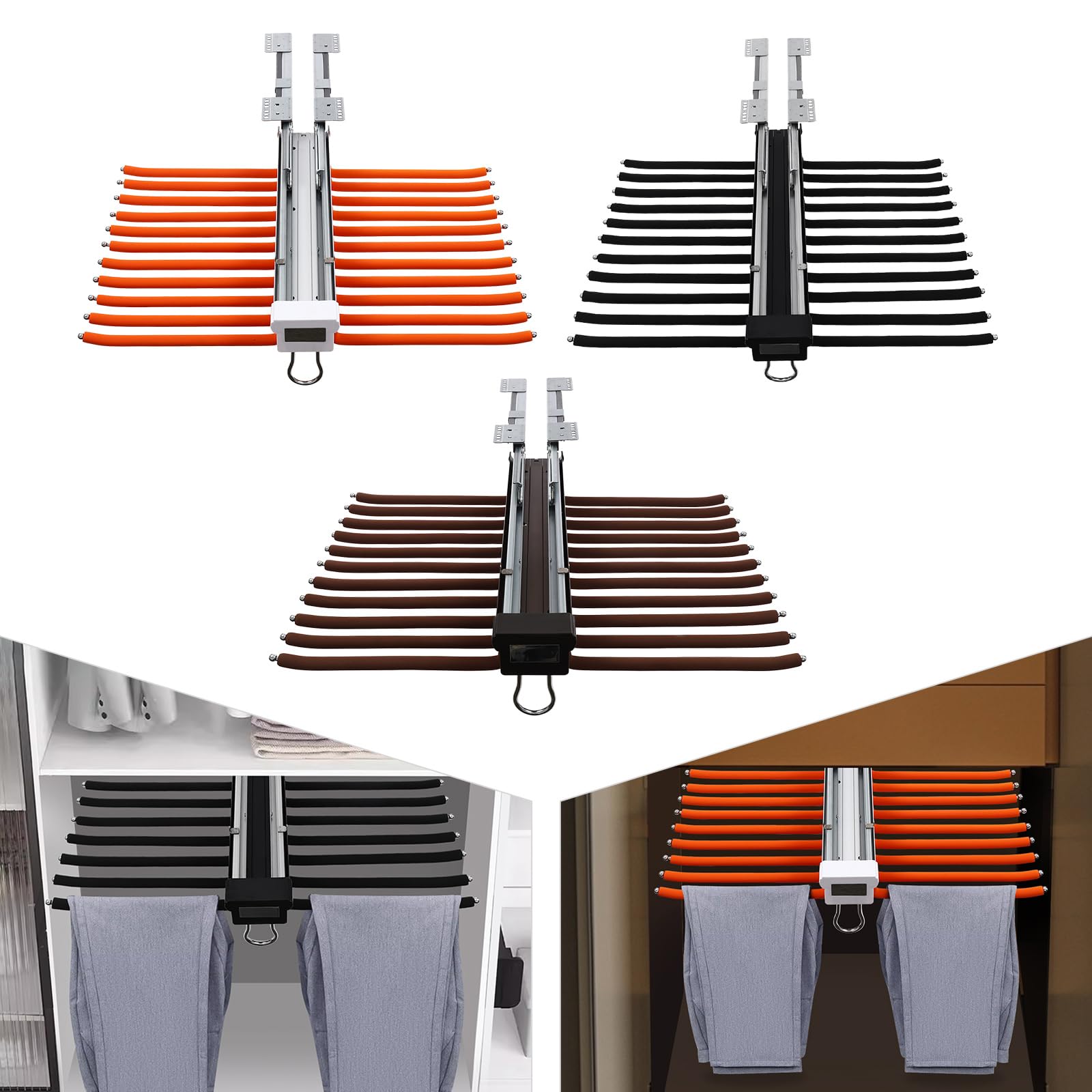 Perchero para pantalones deslizante de 22 barras extensible antideslizante, colgadores para pantalones, vestidor que ahorra espacio, para armario, lavandería, zona de almacenamiento (Negro)