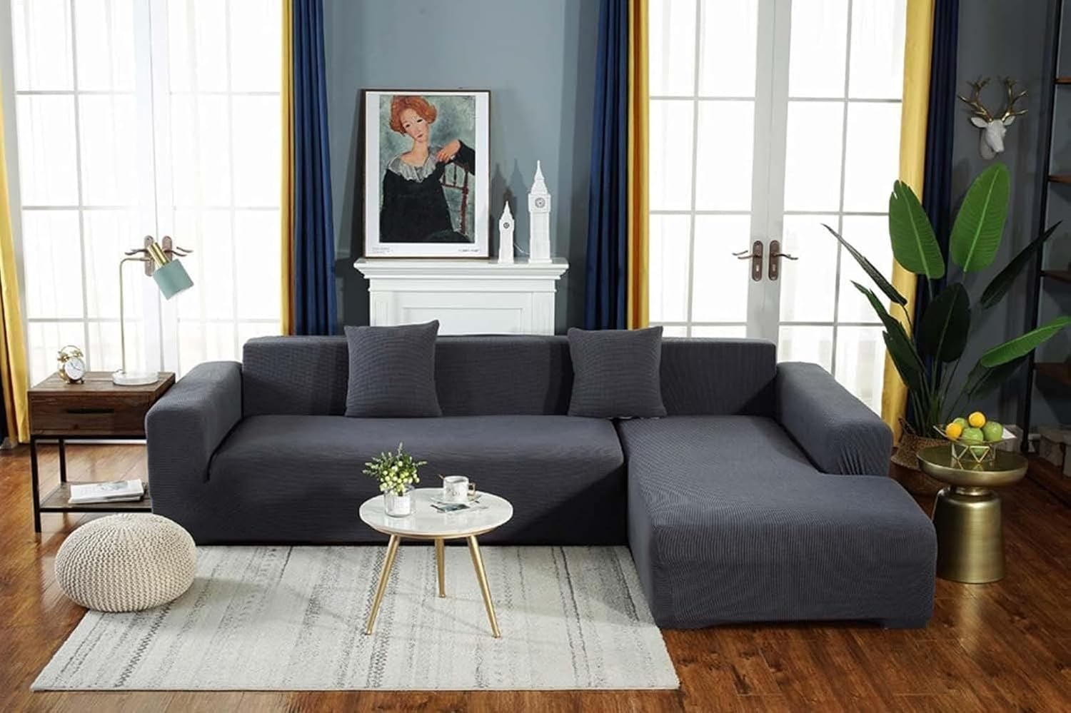 Couch Covers L Shaped Sectional,Sectional Sofa L Shape,Purefit Super Stretch Sofa Slipcover,Thick Couch Covers for 1 2 3 4 Seater, Sectional Sofa L Shape (Dark Gray, 3 Seater)