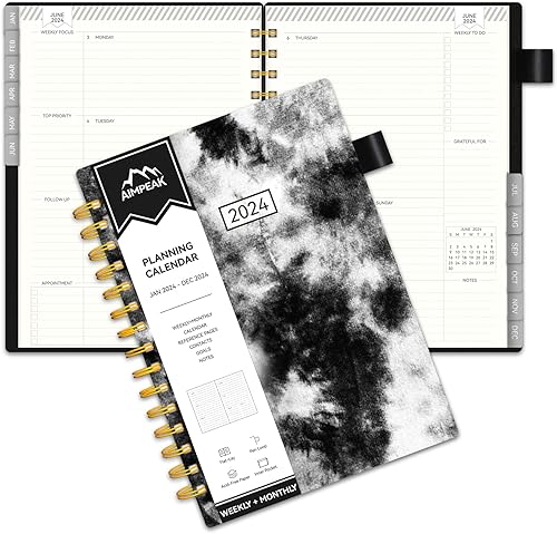 AIMPEAK - Agenda semanal y mensual 2024, agenda semanal 2024 con pestañas, enero de 2024 a diciembre de 2024, agenda diaria con bolsillo interior,