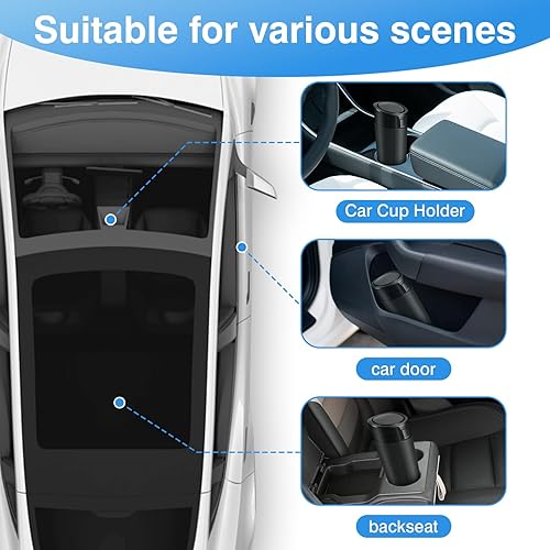 Miniatura 4 de Cubo de basura para automóvil con tapa, paquete de 2 mini botes de basura a prueba de fugas para vehículos, portavasos, cubo de basura pequeño para