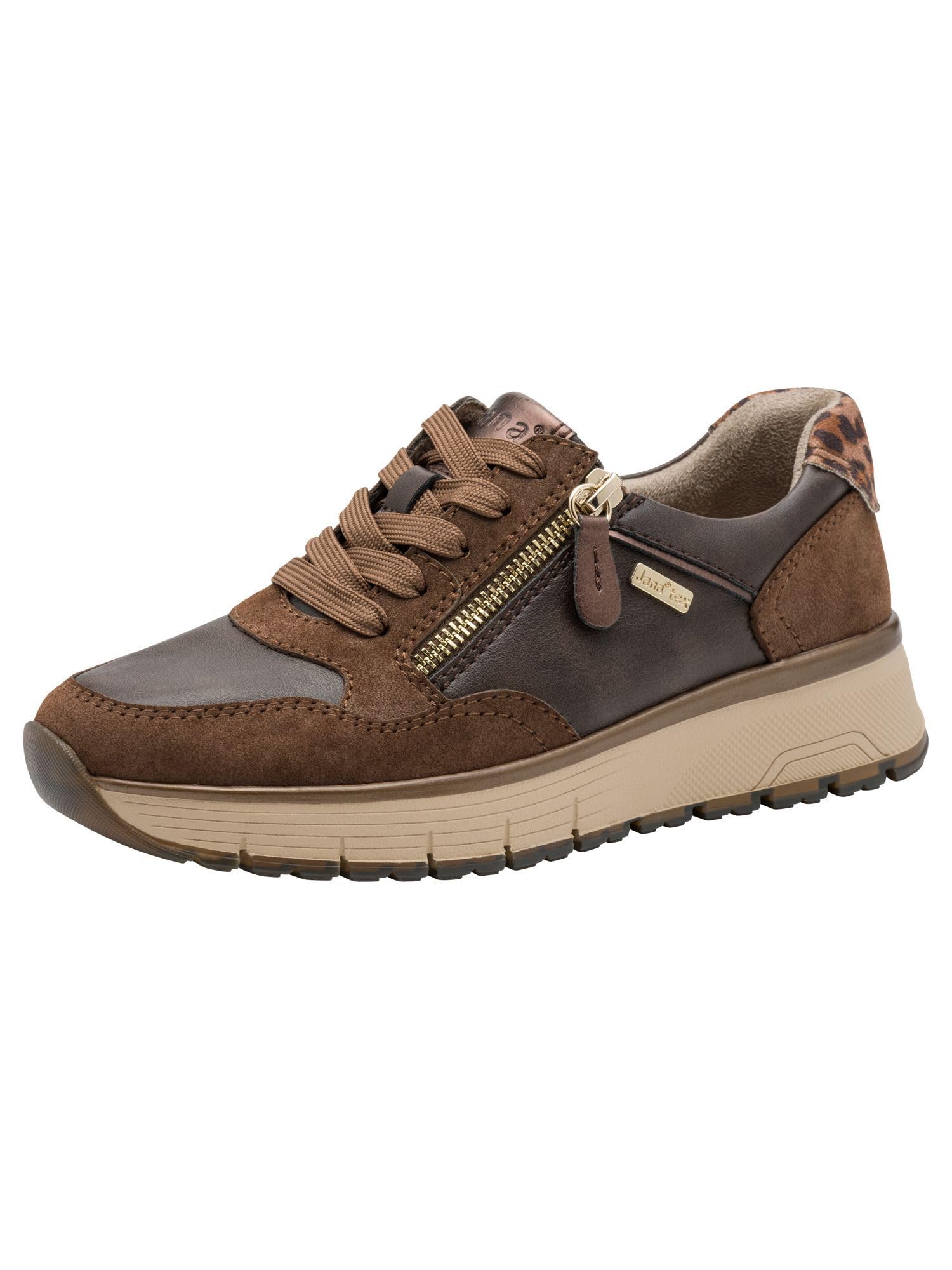 Jana Women’s Flat Sneakers with Laces Vegan, Mocca Comb, 6,5 UK