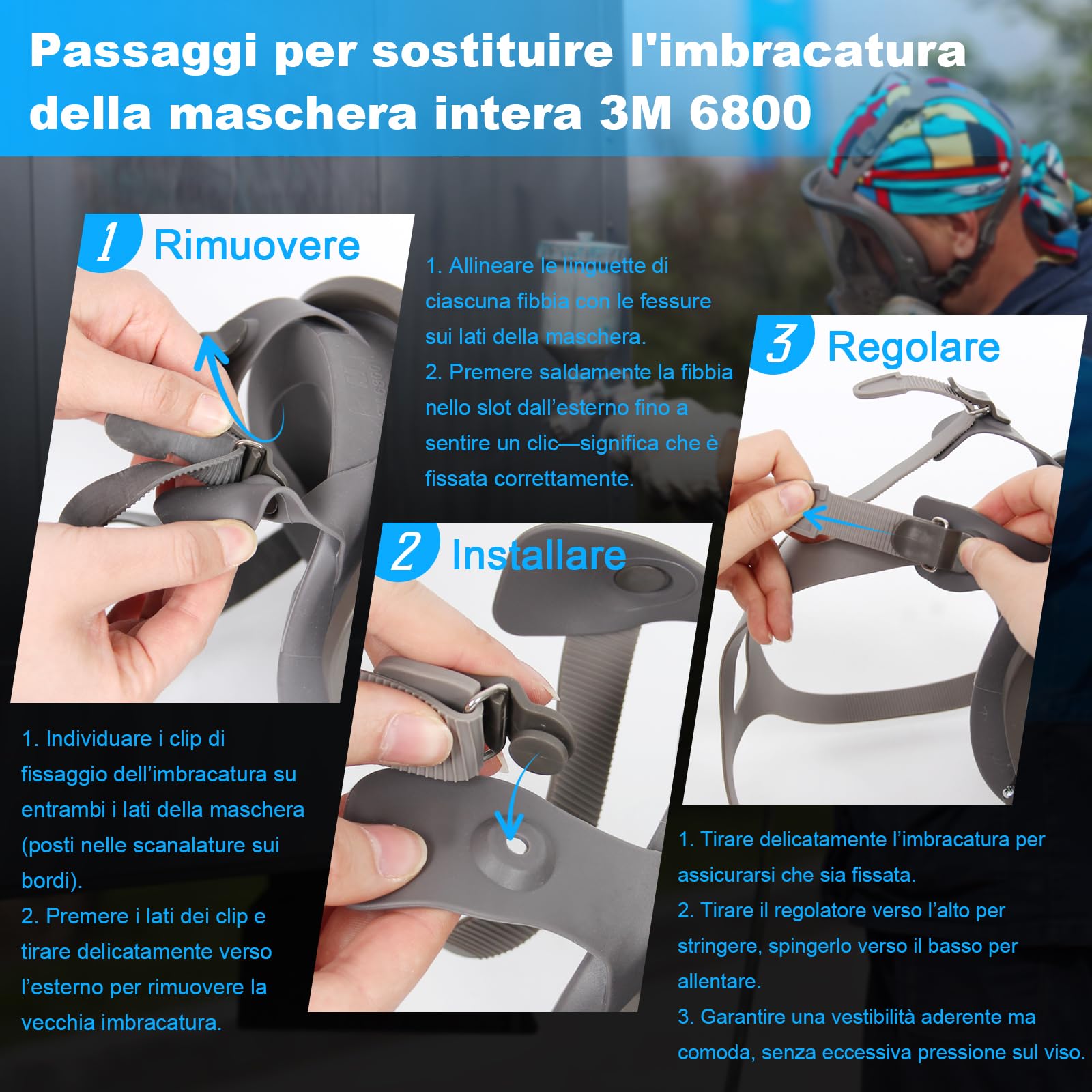 Imbracatura per la Testa Compatibile con 3M 6000 Serie 6700, 6800, 6900, Trudsafe 6900, Imbracatura di Ricambio per Maschera Respiratoria Integrale