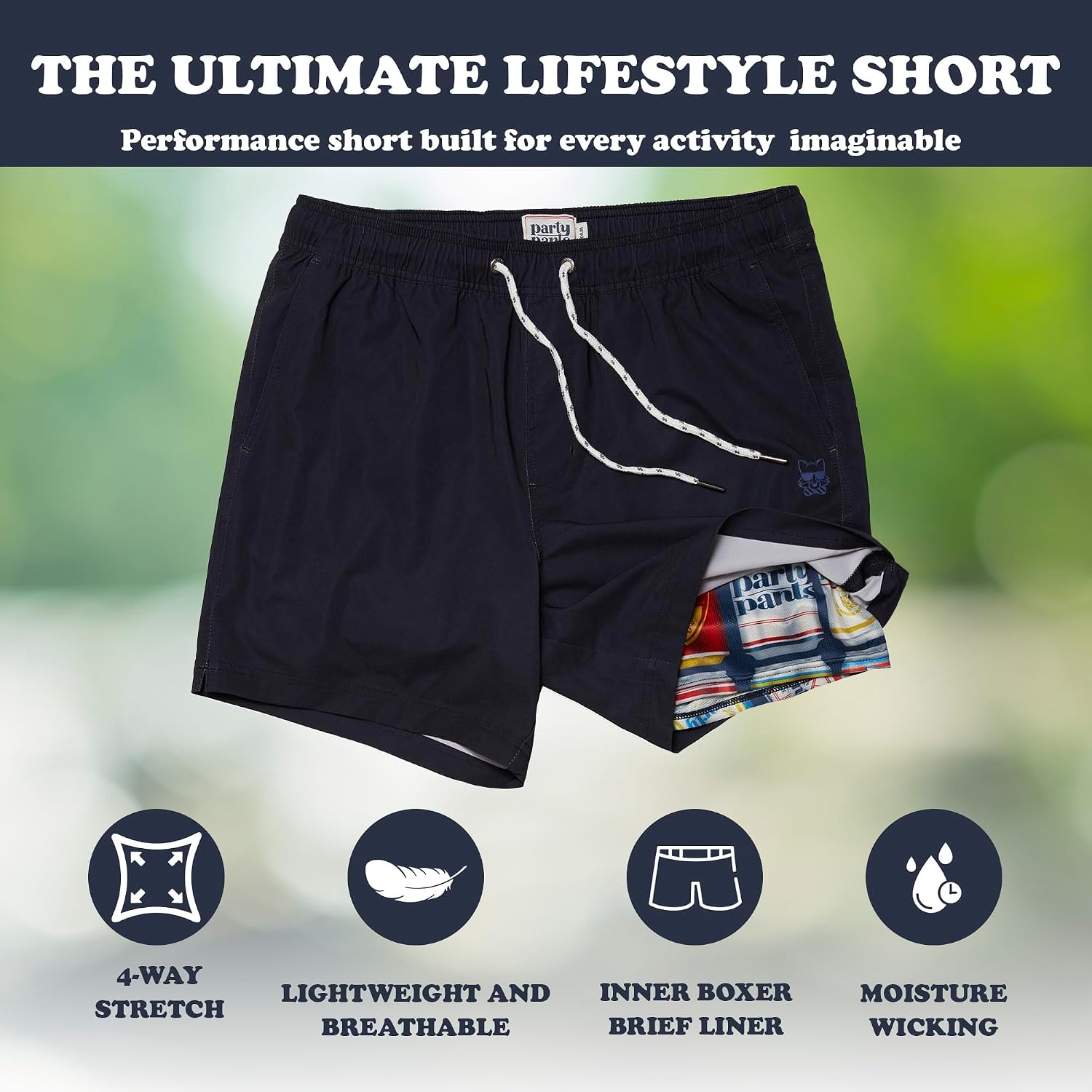 Party Pants USA The Sport Liner Men's Shorts with 5.5” Inseam, Super Star