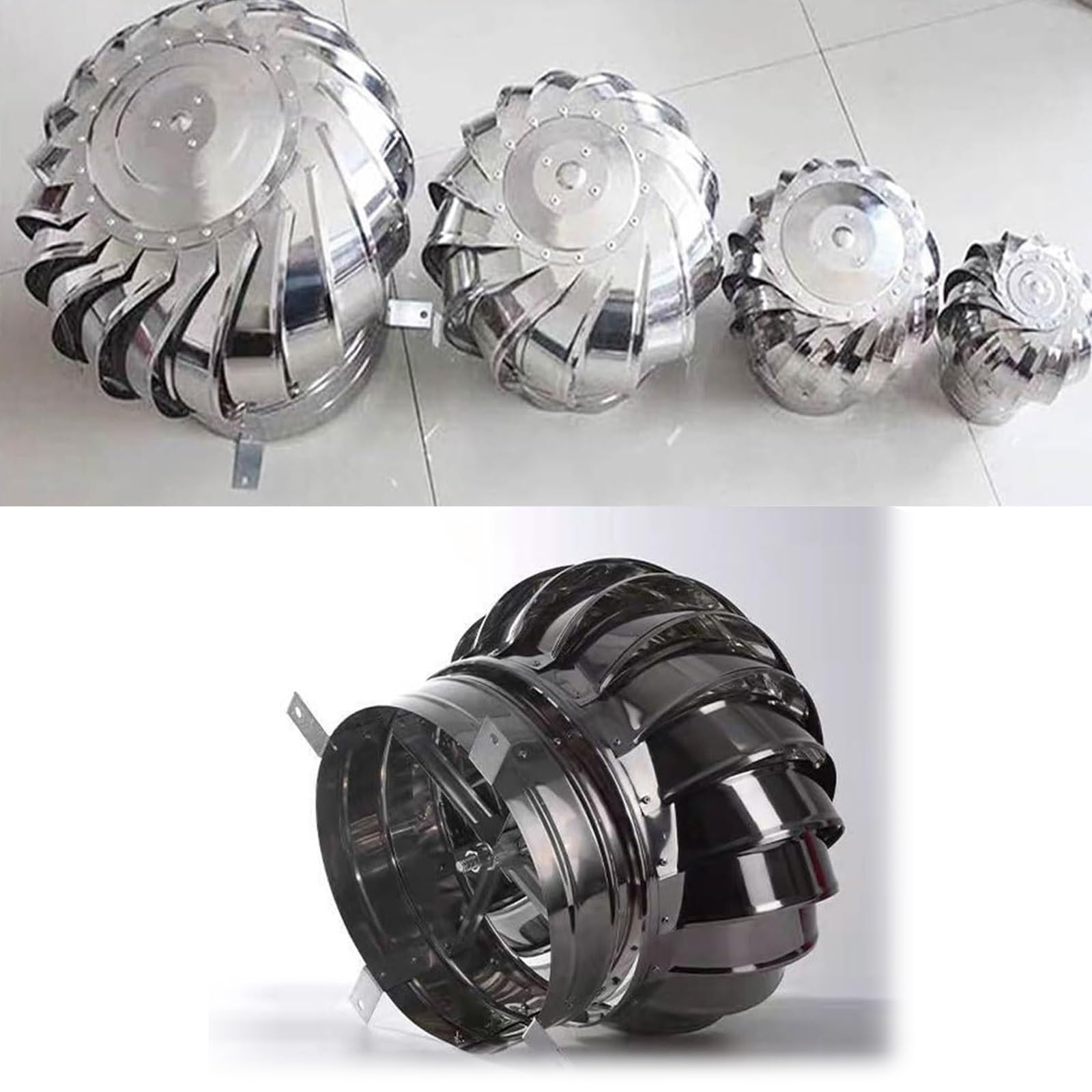 SDCFFC 450mm/18in, Stainless Steel Exhaust Cap Roof Flue Vent, Turbines Attic Air Vent Ventilating Fan, for Houses Factory Attic Farm Leak Proof Vent Cap Fan