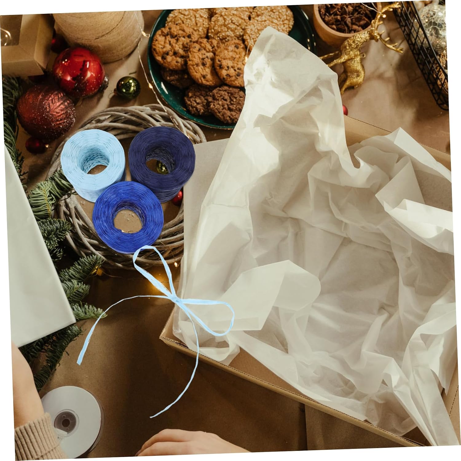 jojofuny 3Rolls Raffia Ribbons for Wrapping and Decoration Durable Paper Cord for DIY Crafts Christmas Wrapping and Elegant Floral Arrangements Royal
