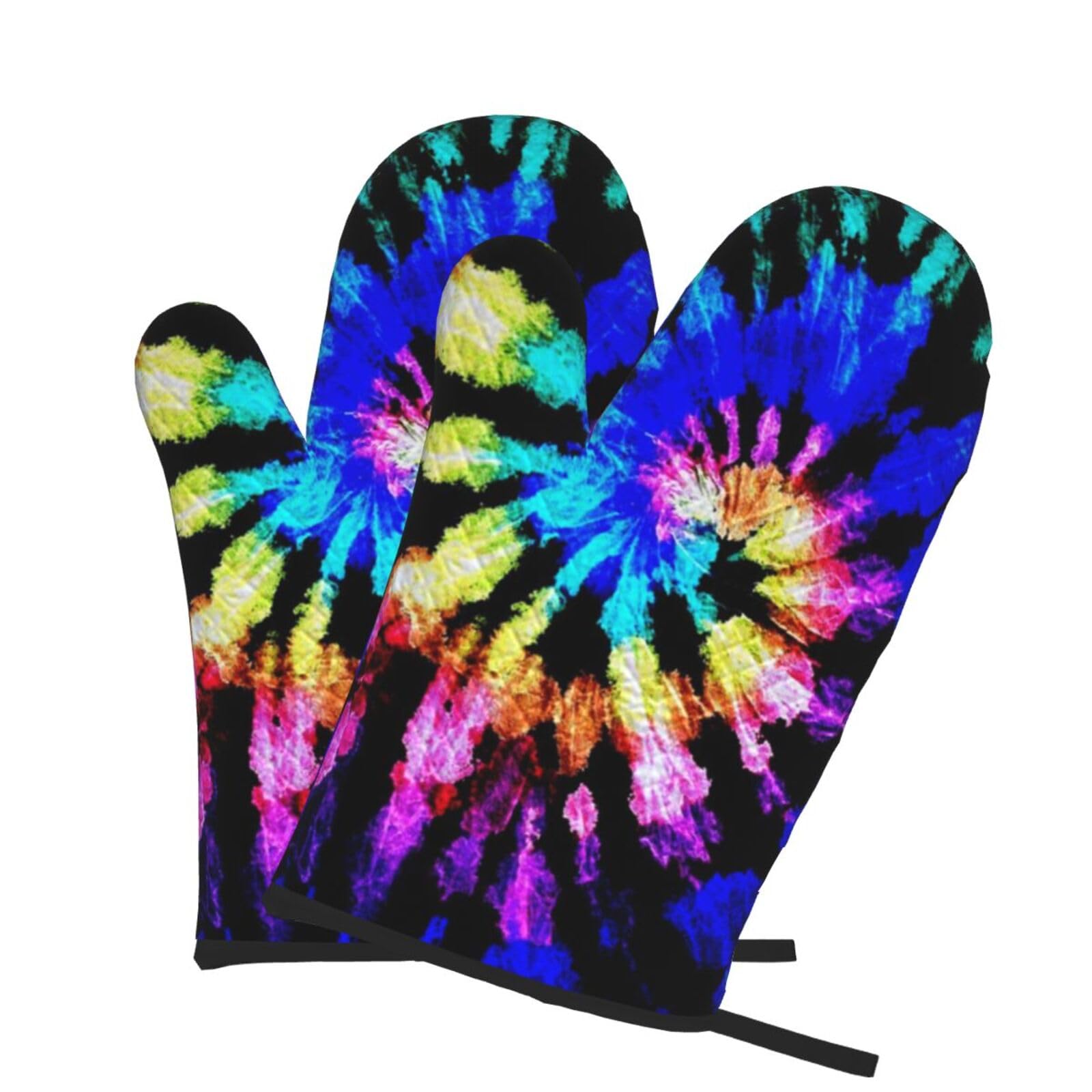 Oven Mitts Set of 2 Pcs, Tie Dye Prints Heat Resistant Kitchen Gloves for Cooking Baking Grilling