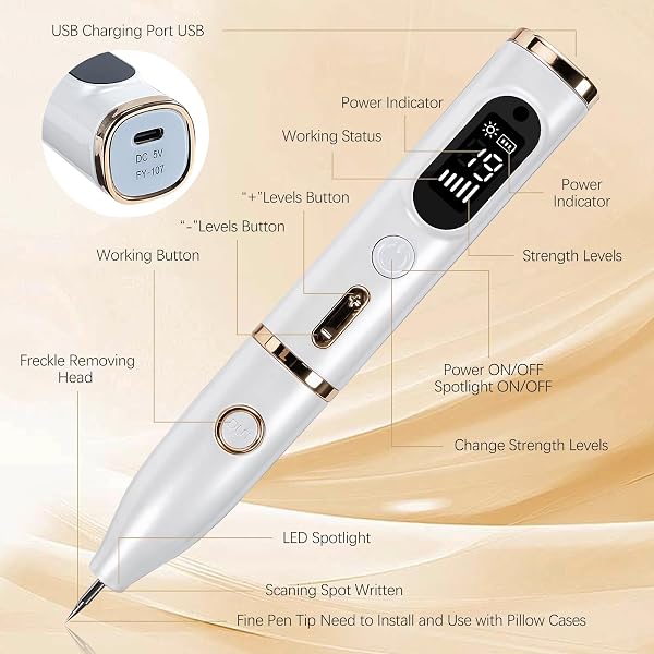 Enlèvement de Grains de Beauté Dissolvant Traitement Verrues Plasma Électrique Removal Pen avec 19 Niveaux de Puissance & LCD USB rechargeable pour Grains de Beauté, Verrues, Taches de Rousseur - 3