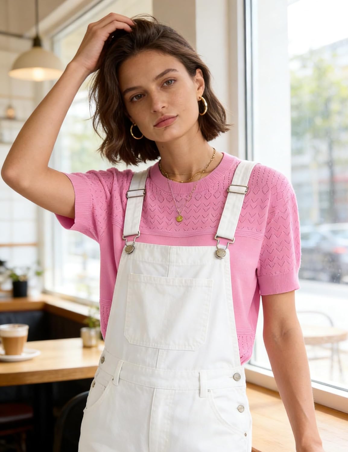 Short Sleeve Sweater for Women 2026 Spring Summer Crew Neck Eyelet Knit Shirts Loose Fit Lady Casual Blouse Tunics - Image 6