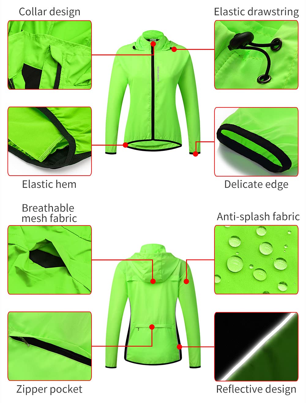 WOSAWE Veste de Cyclisme pour Femme, Respirant Léger Manteau avec Capuche pour Voyage Camping Randonnée Vacance Trekking