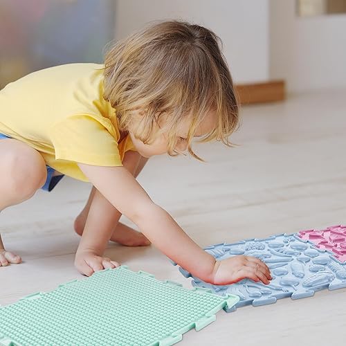Miniatura 6 de Maitys Tapete sensorial para niños autistas, juego de masaje, tapete ortopédico de juego de rompecabezas, azulejos sensoriales texturizados para