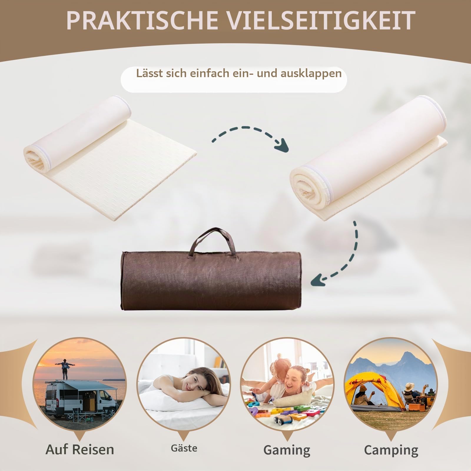 KAIHAOWIN Rollbar Camping Matratze (100 x 200 cm), Campingmatratze Schaumstoff, Klappmatratze mit Tragetasche, Futon Matratze für Camping, Reisen, Zelt, Auto, Boden und Gäste