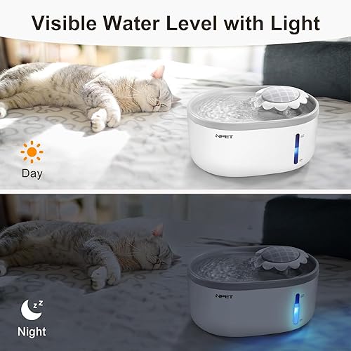 Miniatura 5 de NPET Fuente de agua para gatos de 2 L67 onzas con ventana de nivel de agua visible, bonita fuente de agua automática para mascotas con bomba