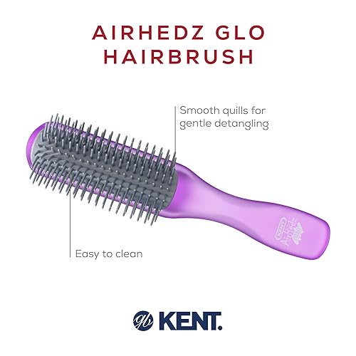 Miniatura 4 de Kent AHGLO01 Airhedz Glo - Cepillo de pelo corto para desenredar medio redondo, estrecho, de 9 filas, iónico, antiestático, no rayado, largo, con