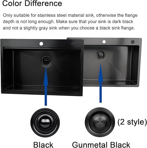 Miniatura 4 de Brida y tapón de eliminación de basura color negro  Brida de fregadero de acero inoxidable duradero color negro y gris con nano superficie, se